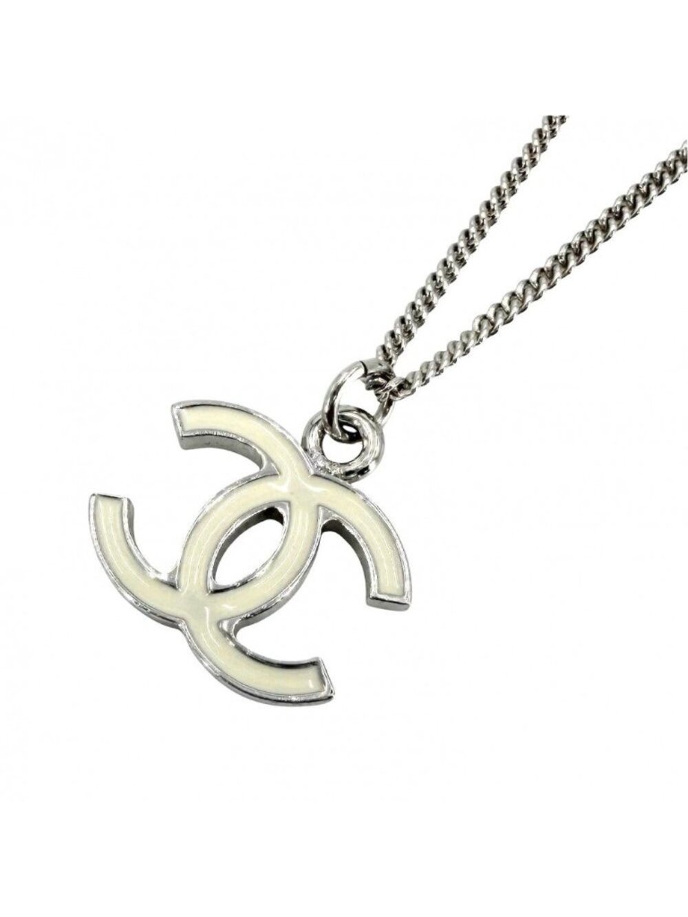 Chanel Necklace CC Logo Silver White